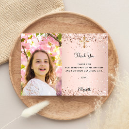 Primera Comunión rosa de oro foto tarjeta de agrad