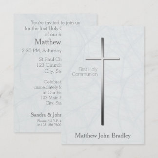 Primera comunión sagrada en una invitación azul