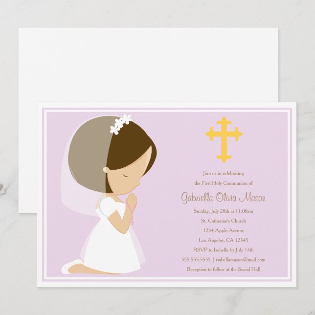 Primera Comunión Santa - Lavanda | Invitación (Anverso / Reverso)