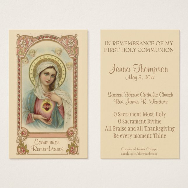 PRIMERA COMUNIÓN SANTA TARJETA DE ORACIÓN DE MARÍA (Anverso y reverso)
