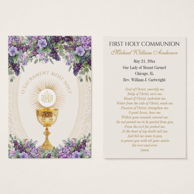 Primera Comunión Tarjeta de Recuerdo Católica (Anverso y reverso)
