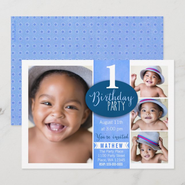 Primera fiesta de cumpleaños Invitación niño perso (Anverso / Reverso)