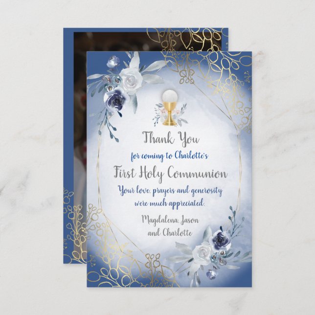 primera foto de la comunión: tarjeta de agradecimi (Anverso / Reverso)