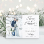 Primera foto de Navidad de Feliz y Casado con Nove<br><div class="desc">Elegante y romántica caligrafía rápida con una foto en la parte delantera y una opcional en la parte trasera. Para una personalización más avanzada de este diseño,  haga clic en el BOTÓN HERRAMIENTA DE DISEÑO AZUL de arriba.</div>