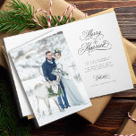 Primera foto de Navidad de Feliz y Casado con Nove<br><div class="desc">Grabado elegante y romántico de caligrafía rápida con una foto. Para una personalización más avanzada de este diseño,  haga clic en el BOTÓN HERRAMIENTA DE DISEÑO AZUL de arriba.</div>