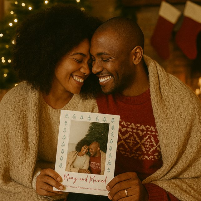 Primera Fotos De Navidad De Feliz Y Matrimonio De  (First Year Married Christmas Card Greeting Fun & Happy)