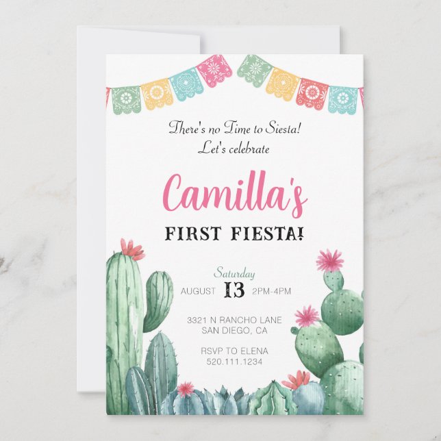 Primera Invitación a Cactus Fiesta Cumpleaños (Anverso)
