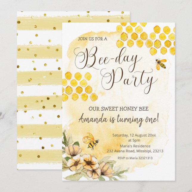 Primera invitación a fiesta de cumpleaños de Bee (Anverso / Reverso)