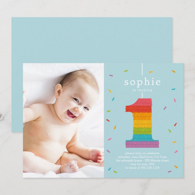 Primera invitación a fiesta de cumpleaños para beb (Anverso / Reverso)