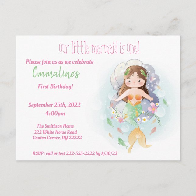 Primera invitación a fiesta de cumpleaños para niñ (Anverso)