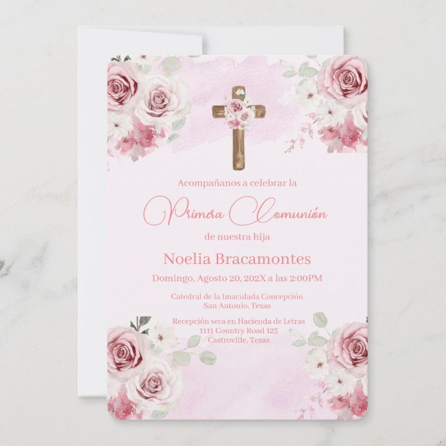 Primera invitación a la comunión rosa en español (Anverso)