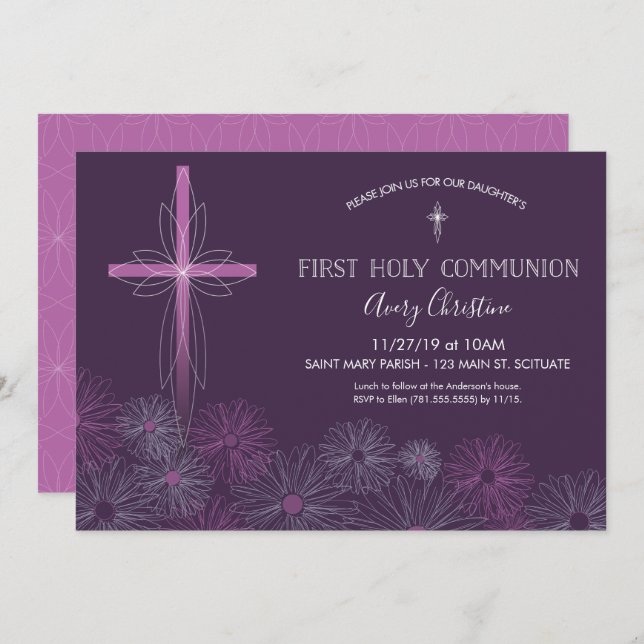Primera invitación a la comunión sagrada - Floral  (Anverso / Reverso)