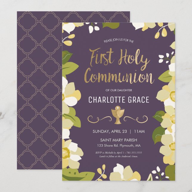 Primera invitación a la comunión sagrada, floral c (Anverso / Reverso)