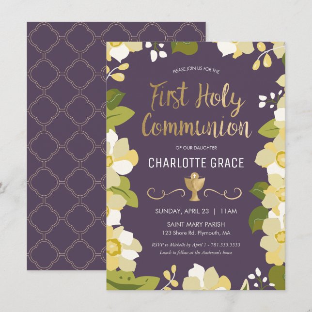 Primera invitación a la Santa Comunión, floral con (Anverso / Reverso)