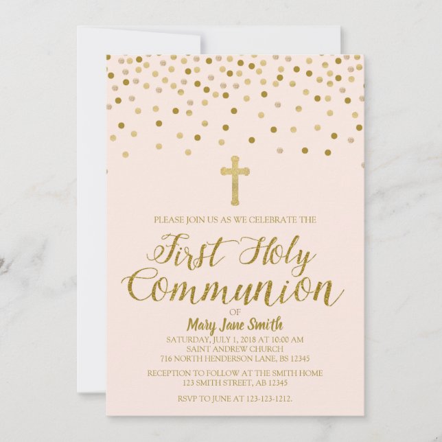 Primera invitación a la Santa Comunión, rosa y oro (Anverso)