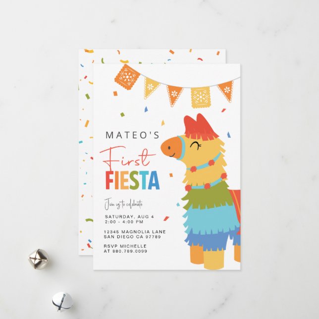 Primera Invitación al Cumpleaños de Fiesta ・ Piñat (Anverso/Reverso In Situ)