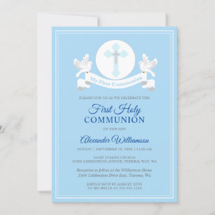 Primera invitación azul de Communion Boy