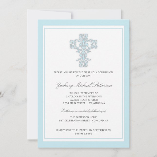 Primera invitación cruzada elegante de la comunión (Anverso)