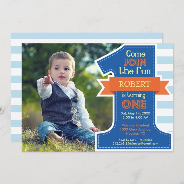 Primera invitación de Blue Boy de fiesta de cumple (Anverso / Reverso)