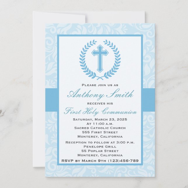 Primera invitación de Comunion del muchacho (Anverso)
