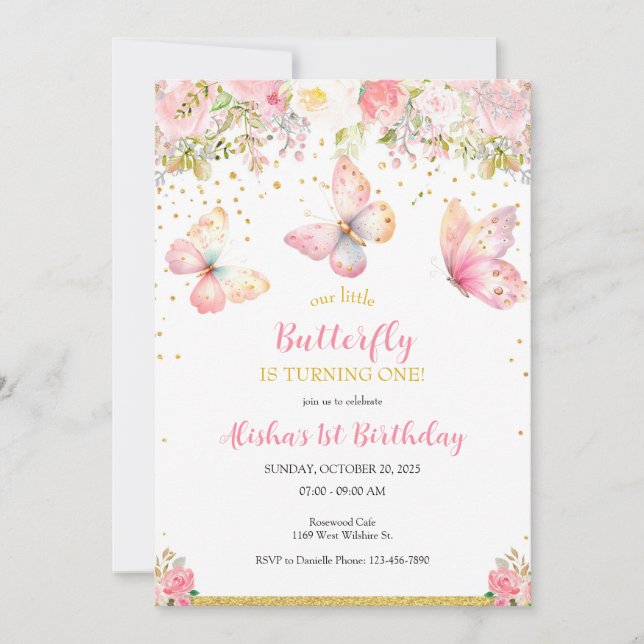 Primera invitación de cumpleaños a la mariposa ros (Anverso)