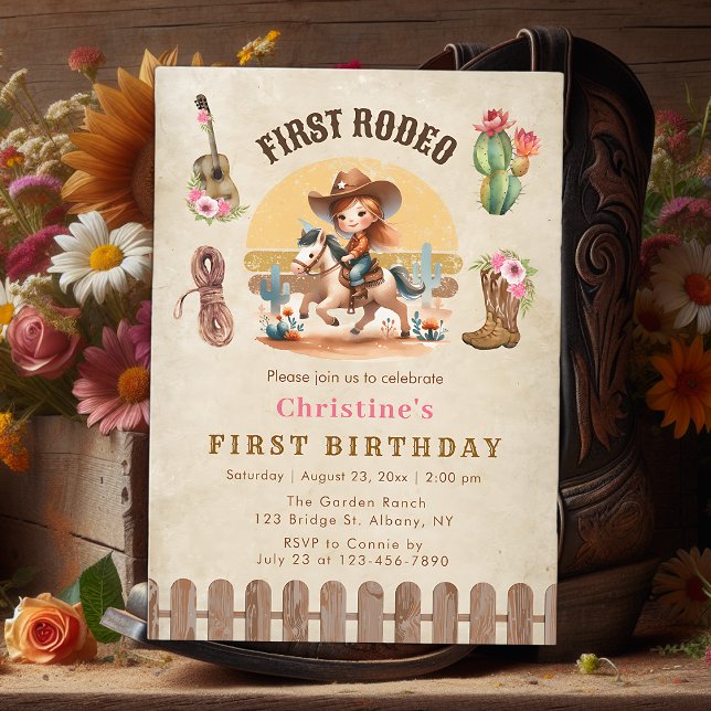 Primera invitación de cumpleaños a Rústica Cowgirl (Subido por el creador)