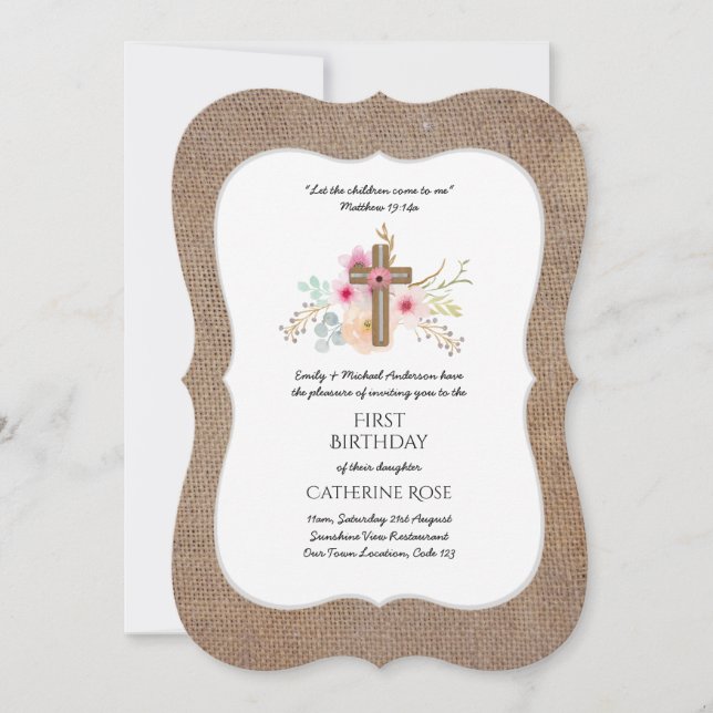 Primera invitación de cumpleaños acuarela Floral (Anverso)