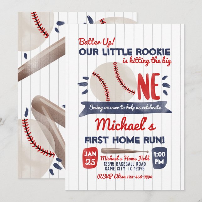 Primera invitación de cumpleaños al béisbol (Anverso / Reverso)
