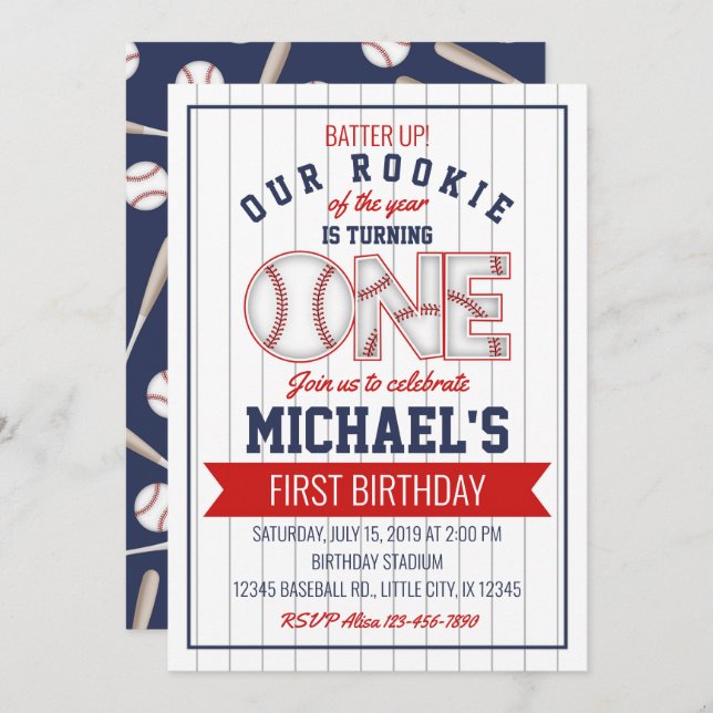 Primera invitación de cumpleaños al béisbol (Anverso / Reverso)