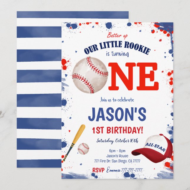 Primera invitación de cumpleaños al béisbol (Anverso / Reverso)