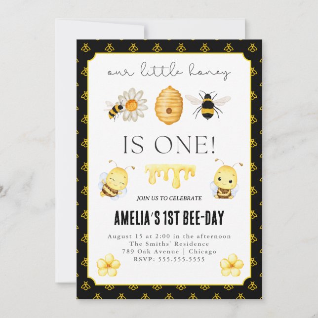 Primera invitación de cumpleaños de abeja (Anverso)