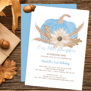 Primera invitación de cumpleaños de calabaza azul