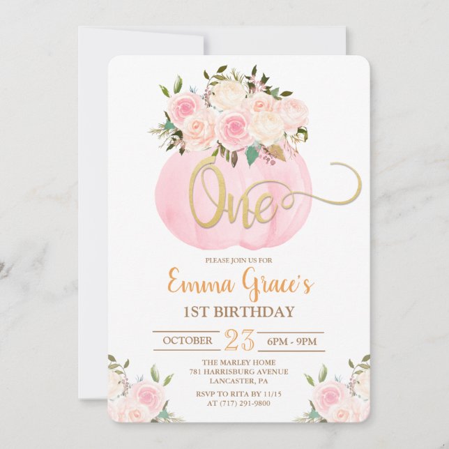 Primera invitación de cumpleaños de Calabaza Flora (Anverso)