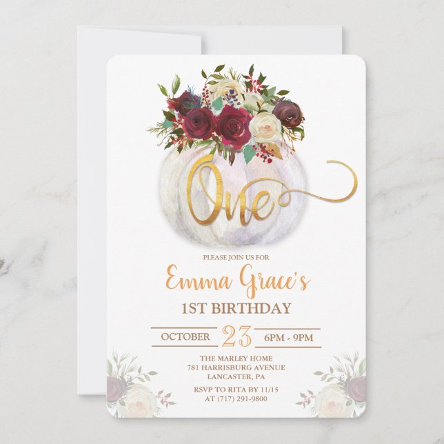Primera invitación de cumpleaños de Calabaza Flora (Anverso)