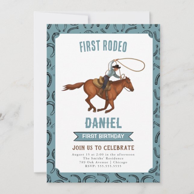 Primera invitación de cumpleaños de Rodeo Cowboy (Anverso)