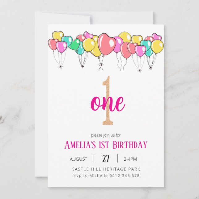 Primera Invitación de Cumpleaños, Pastel Arcoíris  (Anverso)