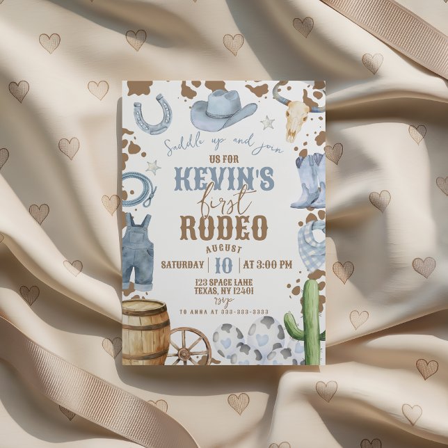 Primera Invitación de Cumpleaños Rodeo Blue Cowboy (Subido por el creador)