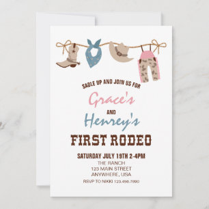 Primera Invitación de Cumpleaños Rodeo Western Vaq