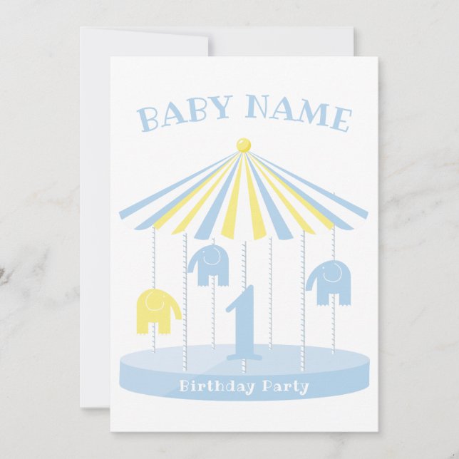 Primera invitación de Elephant Carousel Colorful (Anverso)