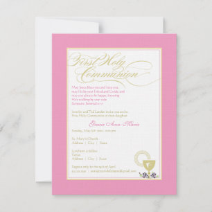 Primera invitación de la comunión del chica - rosa