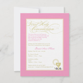 Primera invitación de la comunión del chica - rosa