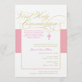 Primera invitación de la comunión del chica - rosa