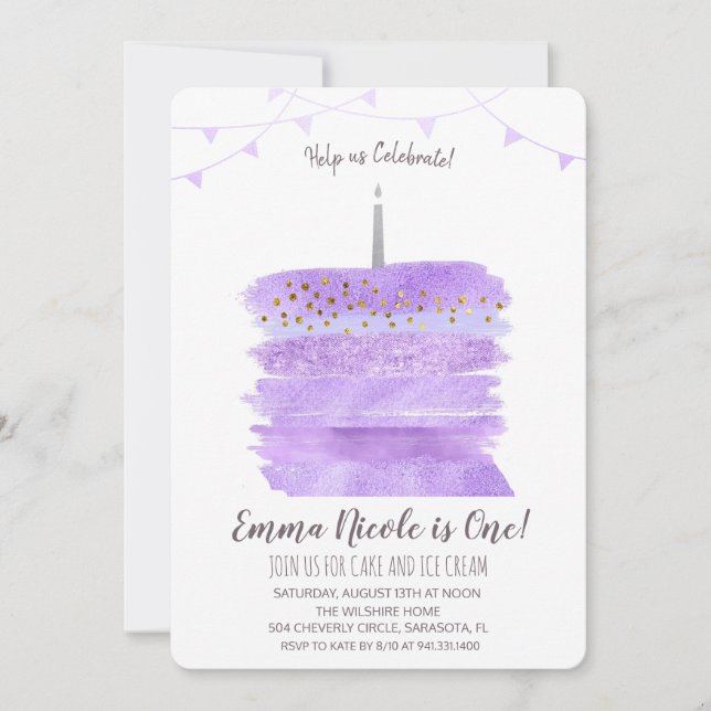 Primera invitación de pastel de cumpleaños 1st (Anverso)