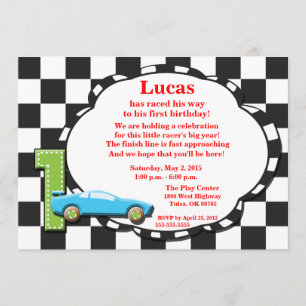 Primera invitación de Racecar de Cumpleaños, a cua