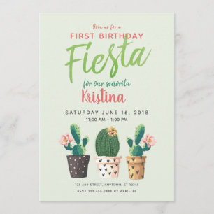 Primera invitación del cactus del cumpleaños de la
