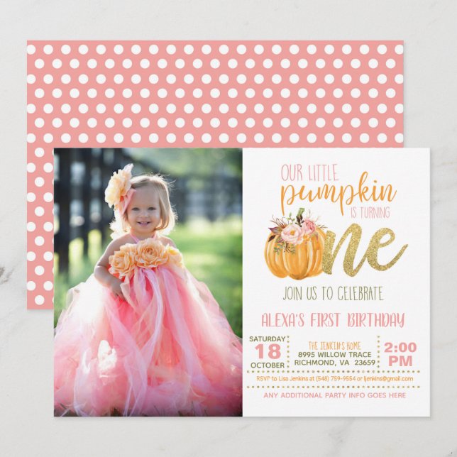 Primera invitación del cumpleaños de la calabaza (Anverso / Reverso)