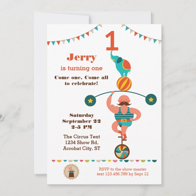 Primera invitación del cumpleaños del circo (Anverso)