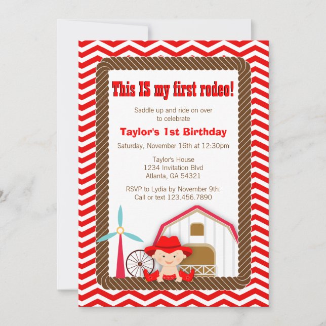 Primera invitación del cumpleaños del rodeo (Anverso)