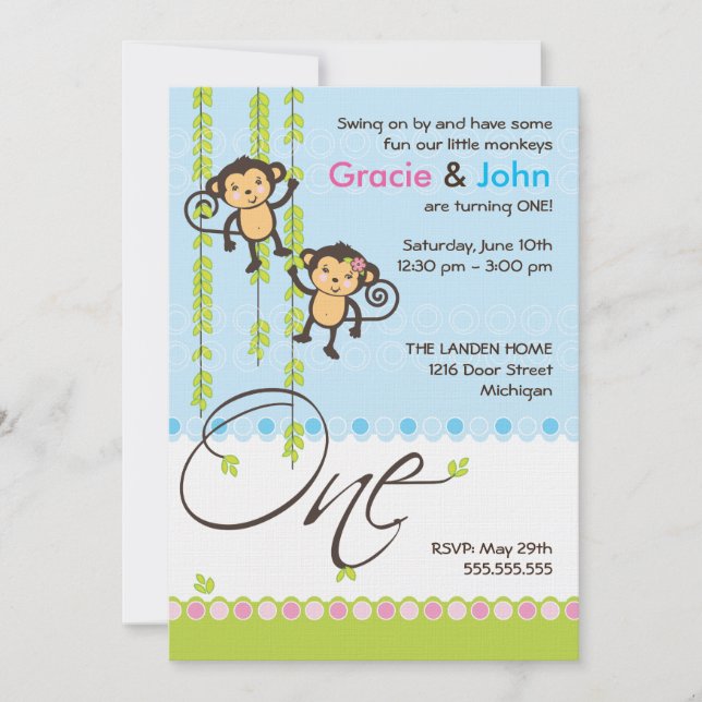 Primera invitación gemela del cumpleaños del (Anverso)