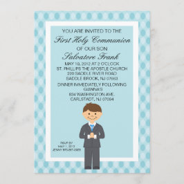 Primera invitación linda azul del muchacho de la